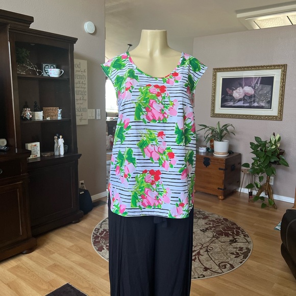 Merona pink, green, black & white sleeveless blouse-size M - Picture 6 of 10
